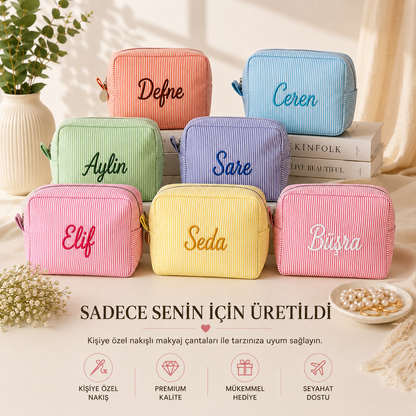Özel Nakışlı Makyaj Çantası - Kişiselleştirilmiş Kozmetik Çantası