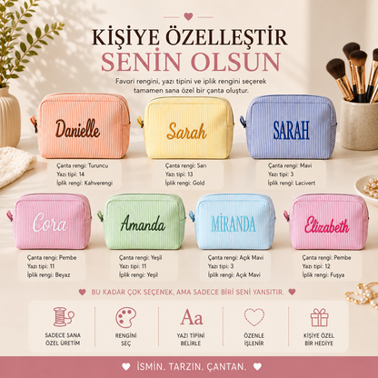 Özel Nakışlı Makyaj Çantası - Kişiselleştirilmiş Kozmetik Çantası