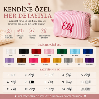 Özel Nakışlı Makyaj Çantası - Kişiselleştirilmiş Kozmetik Çantası
