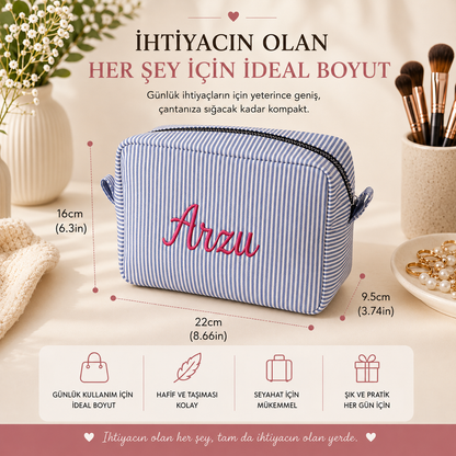 Özel Nakışlı Makyaj Çantası - Kişiselleştirilmiş Kozmetik Çantası