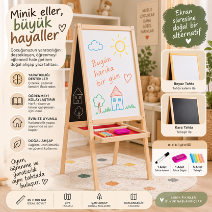 Manyetiksiz Ve Karatahta 100 cm Çocuk Ahşap Yazı Tahtası