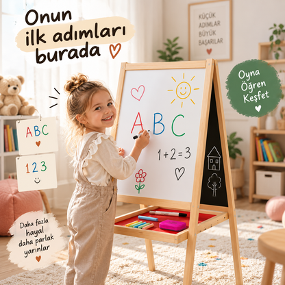 Manyetiksiz Ve Karatahta 100 cm Çocuk Ahşap Yazı Tahtası