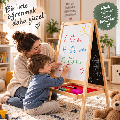 Manyetiksiz Ve Karatahta 100 cm Çocuk Ahşap Yazı Tahtası